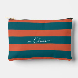 PixDezines Monogramm-Streifen Teal Rost Orange Zubehörtasche