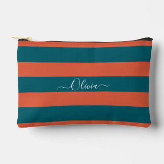 PixDezines Monogramm-Streifen Teal Rost Orange Zubehörtasche