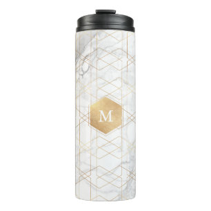 PixDezines MONOGRAMM-WEISS-MARMOR+BIENENWABE Thermosbecher