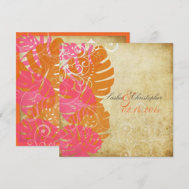 PixDezines MONSTERA/PINK/ORANGE/WIRBEL Einladung (Vorne/Hinten)