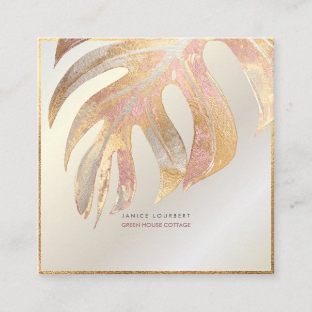 PixDezines MONSTERA, TRI-FARBE IMITATS FOIL Quadratische Visitenkarte (Vorderseite)