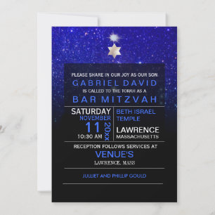 PixDezines Nachthimmel/Blau/Typografie/Bar Mizwa Einladung