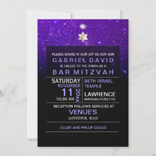 PixDezines Nachthimmel/Lila/Typografie/Bar Mizwa Einladung