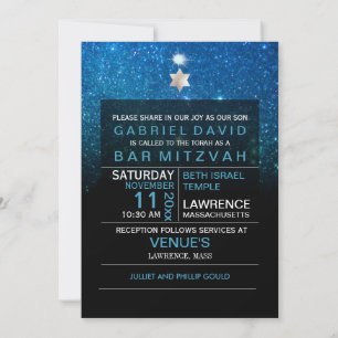 PixDezines Nachthimmel/ Türkis/Typografie/Bar Mizw Einladung