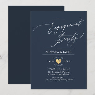 PixDezines Navy Blue Calligraphy Engagement Party Einladung