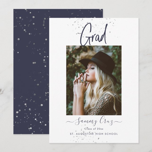 PixDezines Navy Blue Grad Flat Announcement Card Ankündigung (Vorne/Hinten)