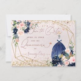 PixDezines Navy Blue Save the Date Quinceanera Einladung