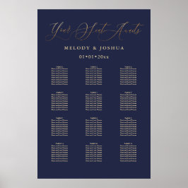 PixDezines Navy+Gold-Kalligraphie, Seating Chart Poster