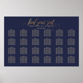 PixDezines Navy+Gold-Kalligraphie, Seating Chart Poster