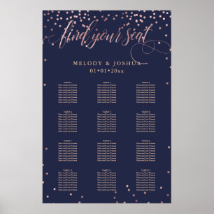 PixDezines Navy+Rose Gold Script, Seating Chart Poster