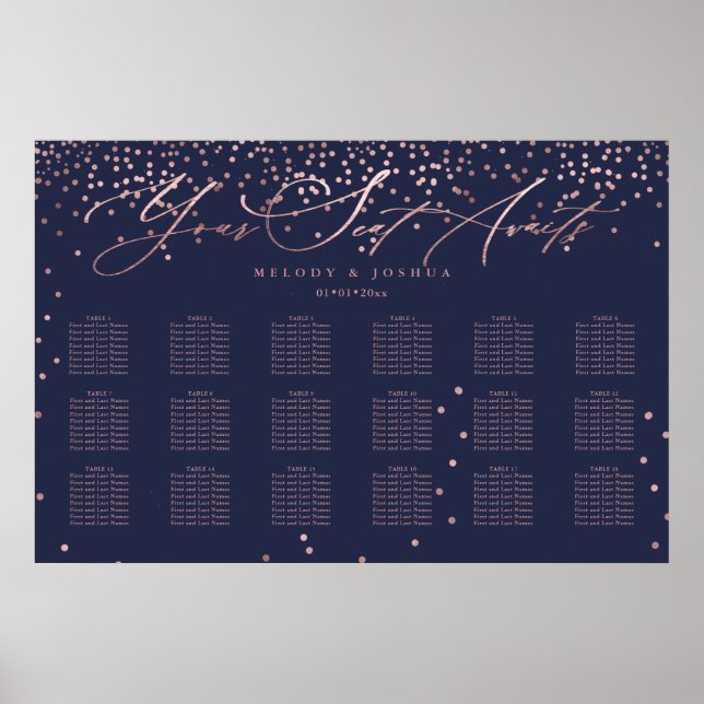 PixDezines Navy+Rose Gold Script, Seating Chart Poster (Vorne)
