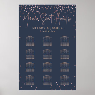 PixDezines Navy+Rose Gold Script, Seating Chart Poster