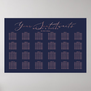 PixDezines Navy+Rose Gold Script, Seating Chart Poster