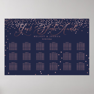 PixDezines Navy+Rose Gold Script, Seating Chart Poster