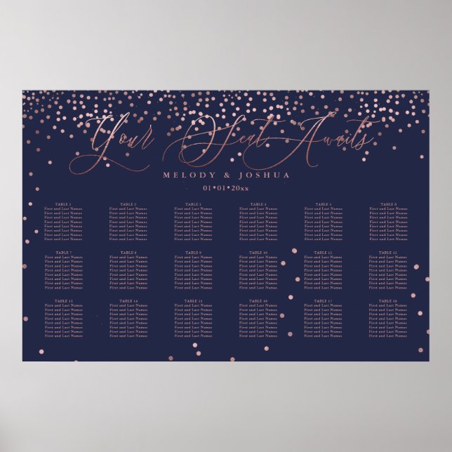 PixDezines Navy+Rose Gold Script, Seating Chart Poster (Vorne)