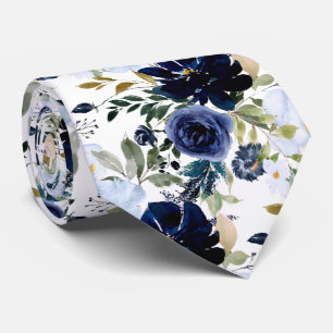 PixDezines Navy und Dusty Blue H2 Botanisch Krawatte