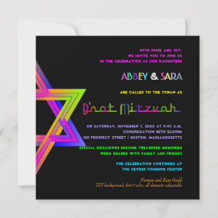 PixDezines Neon Colors Star von David/B'not Mitzva Einladung
