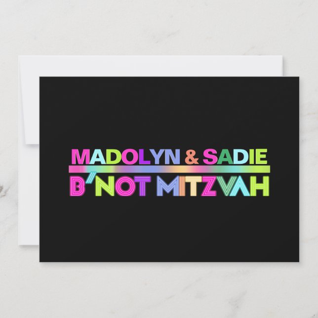 PixDezines Neon Lights B'not Mitzvah ✡ Einladung (Vorderseite)
