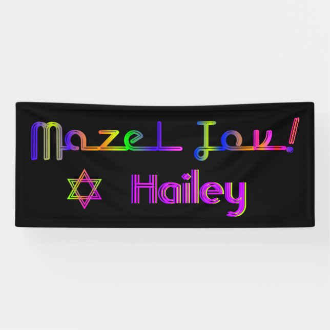PixDezines Neon Lights Mazel Tov Banner 6'x2.5' (Horizontal)