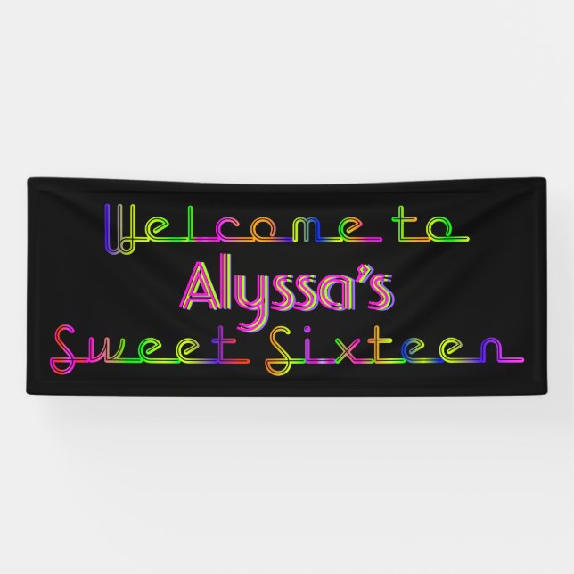 PixDezines Neon Lights Sweet 16 Banner 6'x2.5' (Horizontal)