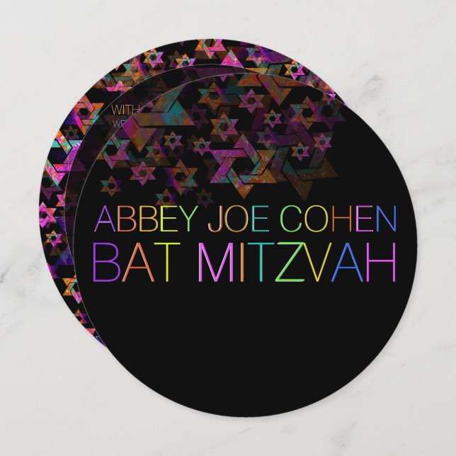 PixDezines Neon/Typografie/Psychedelic/bat mitzvah Einladung (Vorne/Hinten)