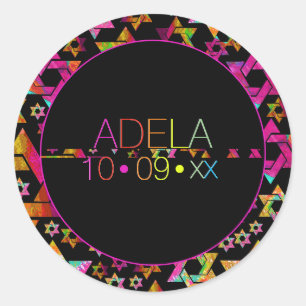 PixDezines Neons Typografie Bat Mitzvah Logo Runder Aufkleber
