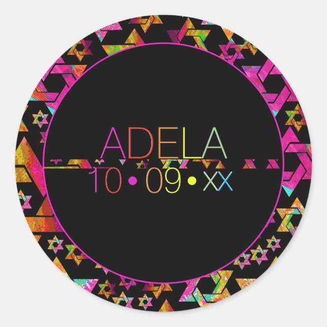 PixDezines Neons Typografie Bat Mitzvah Logo Runder Aufkleber (Vorderseite)