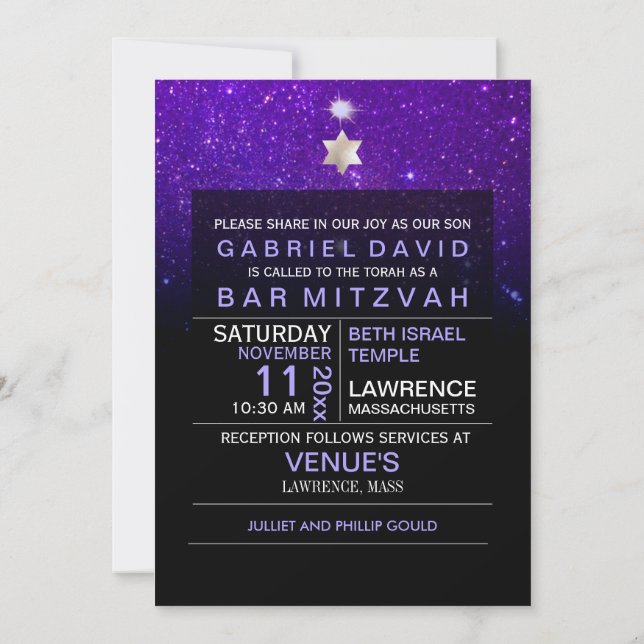 PixDezines Night Sky/Lila/typografisch/Bar mitzvah Einladung (Rückseite)