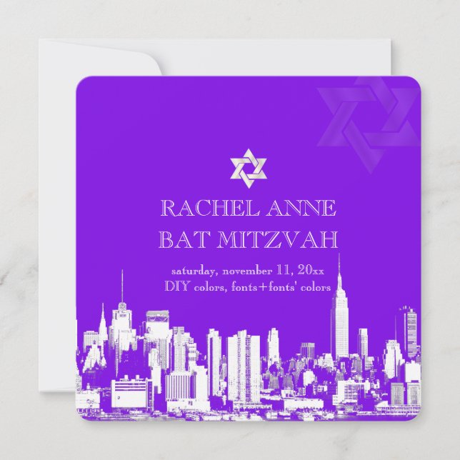 PixDezines NYC Skyline/Fledermaus-Mitzvah Einladung (Vorderseite)