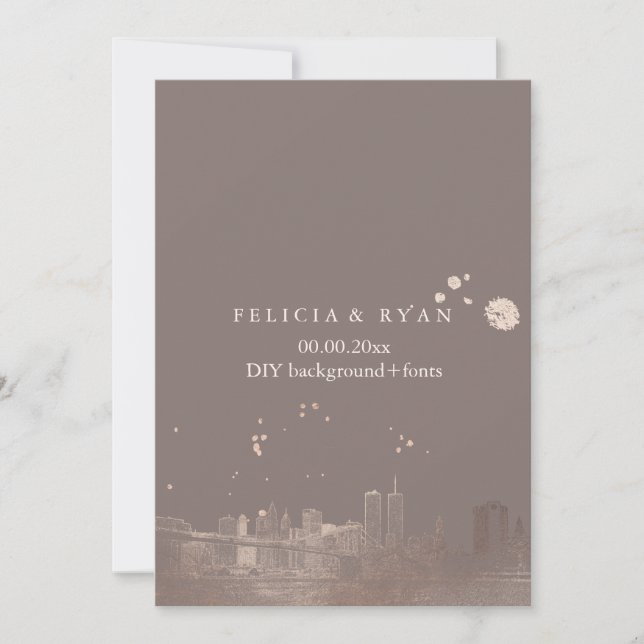 PixDezines NYC Skyline/Rose Gold/DIY Bckgrnd Einladung (Vorderseite)