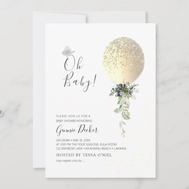 PixDezines Oh Baby Balloon Baby Shower Einladung (Vorderseite)