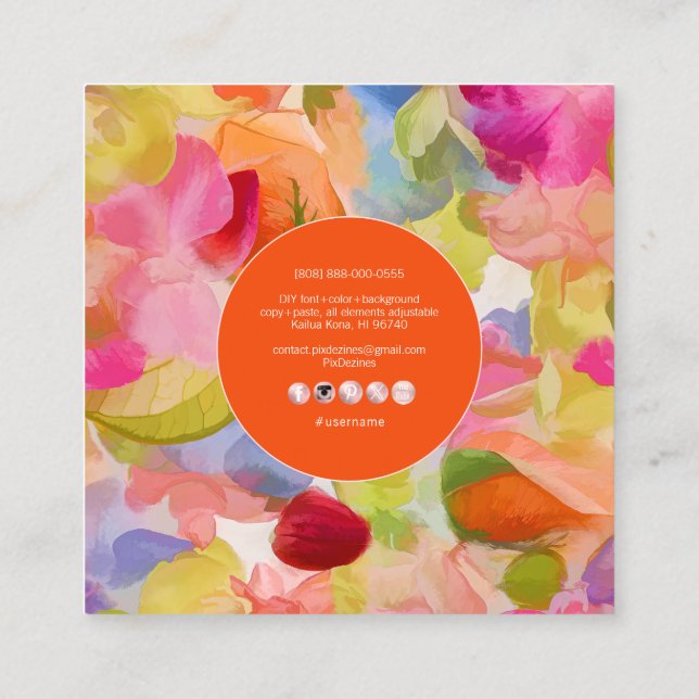 PixDezines O'kika Blume, Aquarellfarben, Orchideen Quadratische Visitenkarte (Rückseite)