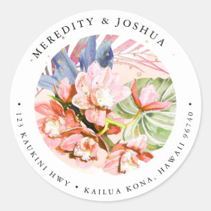 PixDezines Orange Cymbidium Orchid Silver Foliage Runder Aufkleber