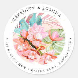 PixDezines Orange Cymbidium Orchid Silver Foliage Runder Aufkleber