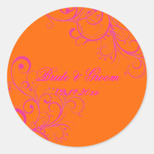 PixDezines Orange + Pink Wirbel Hochzeitsaufkleber Runder Aufkleber