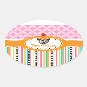 PixDezines orangefarbene Wirbel-Cupcake/DIY-Farbe Ovaler Aufkleber