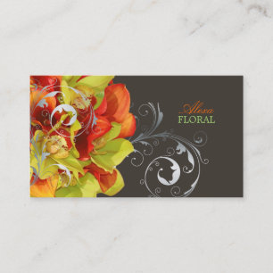 PixDezines-Orangenlilie/grüne Orchideen Visitenkarte