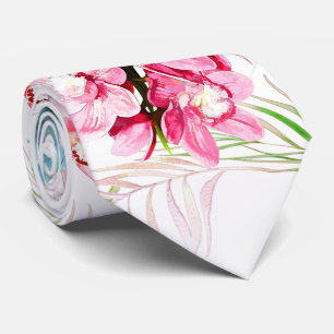PixDezines Orchid Insel, rosa Orchideen blaue Palm Krawatte
