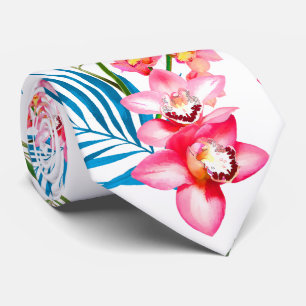 PixDezines Orchid Insel, rosa Orchideen blaue Palm Krawatte