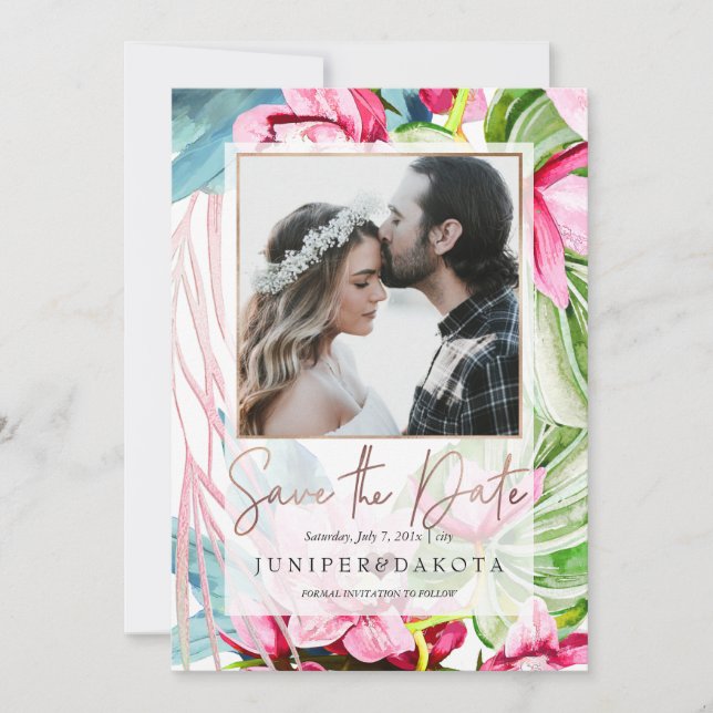 PixDezines Orchid Isle, Palmen, Tropischer Rett Einladung (Vorderseite)