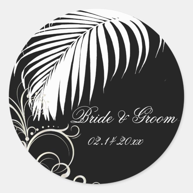 PixDezines palm frond Hochzeitsticker Runder Aufkleber (Vorderseite)