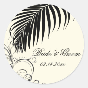 PixDezines palm frond Hochzeitsticker/schwarz+beig Runder Aufkleber