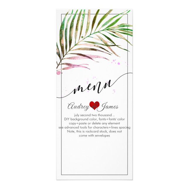 PixDezines Palm Fronds | Greenery Menu Werbekarte (Vorne)