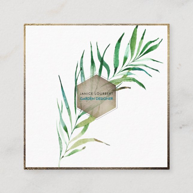 PixDezines PALM FRONDS, GREENERY Quadratische Visitenkarte (Vorderseite)