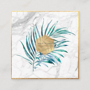 PixDezines PALM FRONDS, IMITATE GOLD+MARBLE Quadratische Visitenkarte