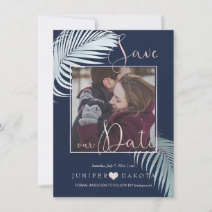 PixDezines PALM-FRONDS, SILVER BLAUE DIY HINTERGRU Save The Date