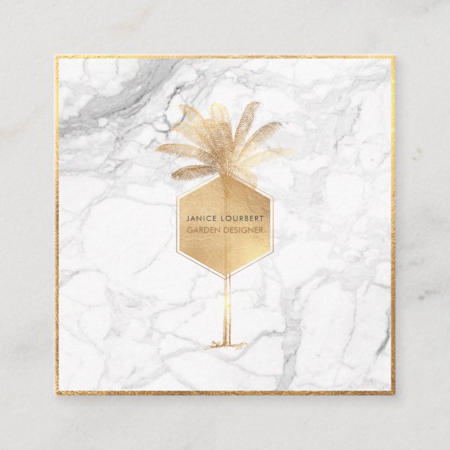 PixDezines PALM TREE, IMITATE GOLD+MARBLE Quadratische Visitenkarte (Vorderseite)