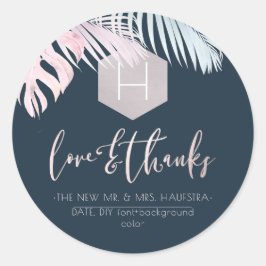 PixDezines Palms Monogram Blush Silver, vielen Dan Runder Aufkleber