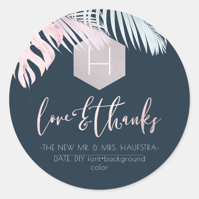 PixDezines Palms Monogram Blush Silver, vielen Dan Runder Aufkleber (Vorderseite)