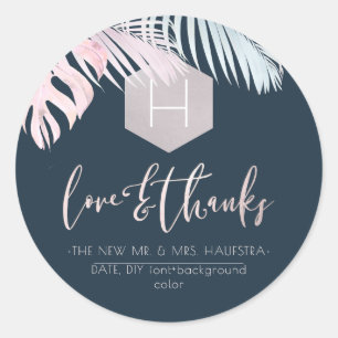 PixDezines Palms Monogram Blush Silver, vielen Dan Runder Aufkleber